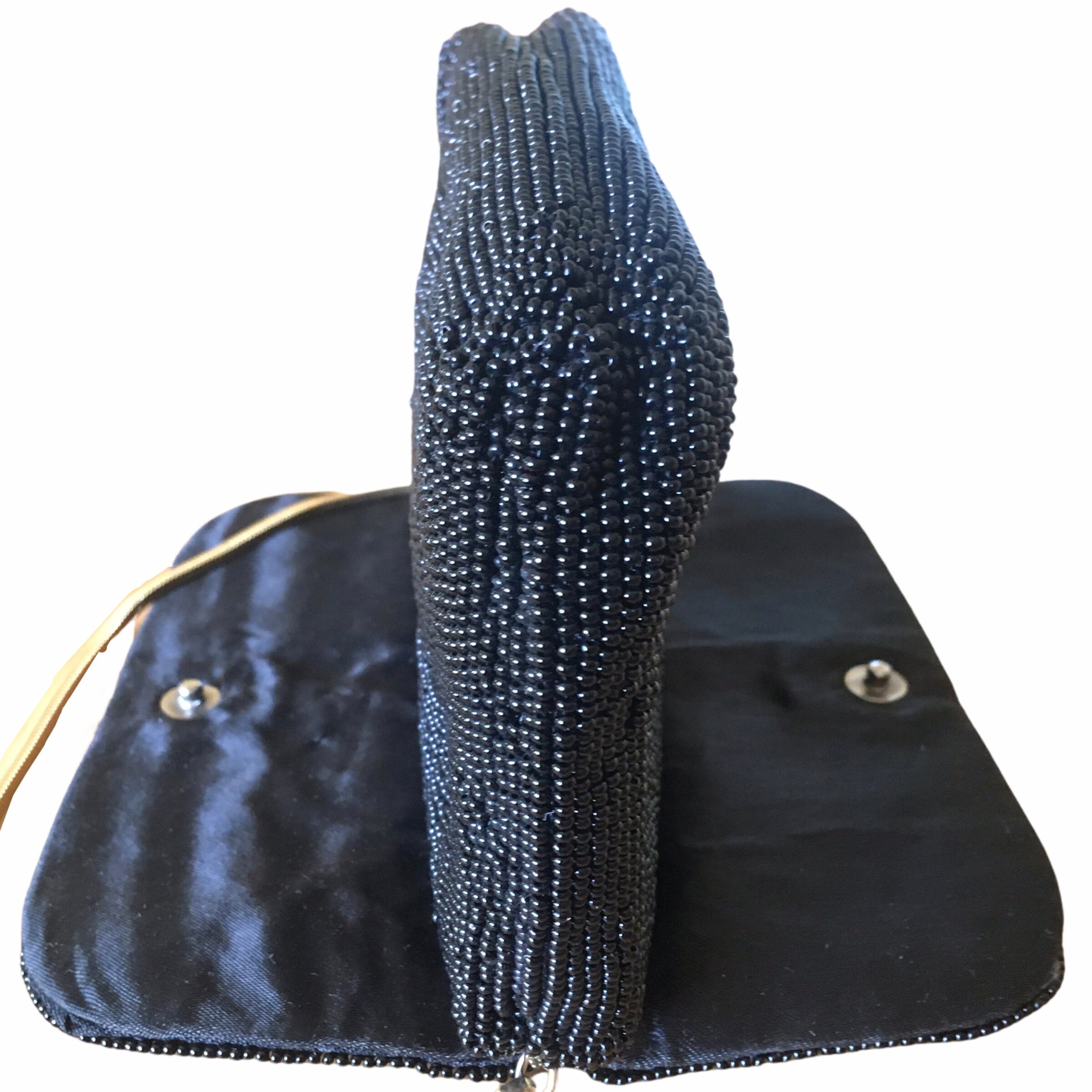 Vintage Harry Rosenfeld black leather shoulder bag with Mother of Pearl clasp 1940s Harry Rosenfeld Vintage Beaded Triple Entry Evening  main image 2