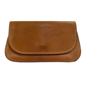 Bolso vintage británico de cuero color canela Marley Hodgson, raro, década de 1970, pequeña cartera pre-Ghurka