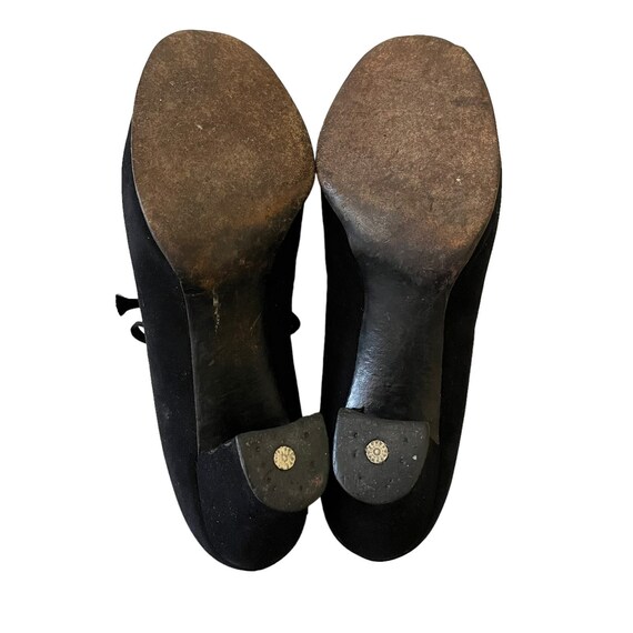Vintage Black Suede Lace-Up Peep-Toe Oxfords Pump… - image 6