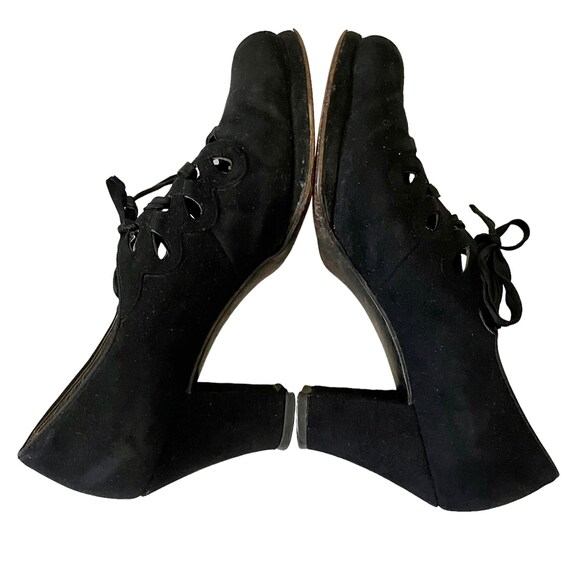 Vintage Black Suede Lace-Up Peep-Toe Oxfords Pump… - image 5