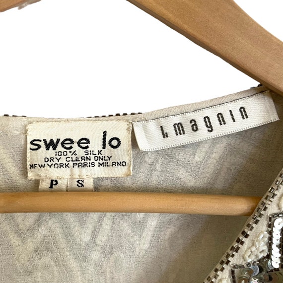 Swee Lo for I. Magnin Beaded Sequin Silk Top - Vi… - image 4