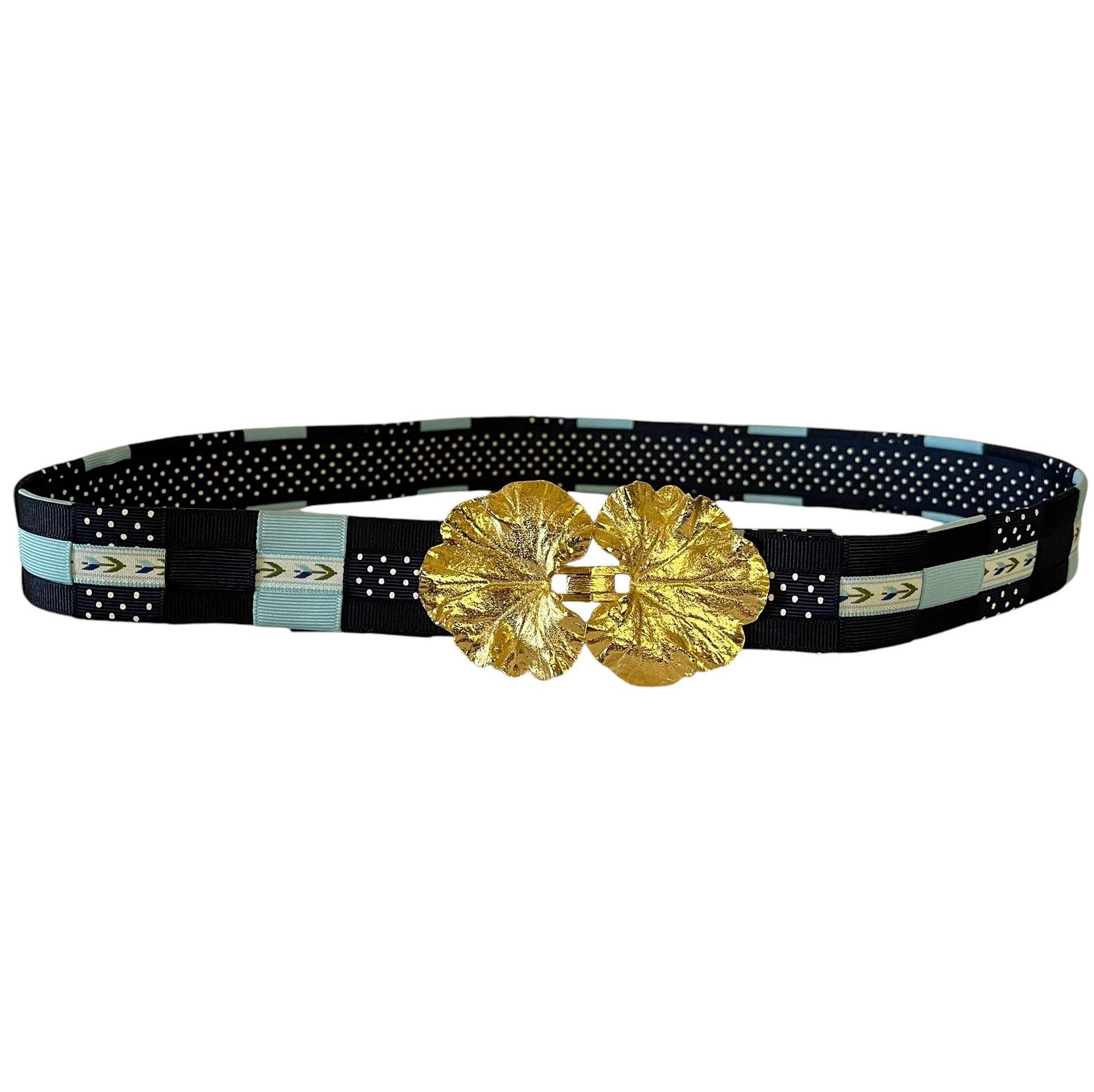 ? Vintage Mimi di N Silver Tone Leaf Belt Clip MIMI DI NISCEMI ? Unsigned Gold-plated Beech Leaves Belt  main image 2
