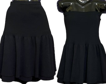 Valentino Studio Vintage Black Wool Layered Midi Skirt / Strapless Mini Dress - 1980s Career Chic Formalwear Size 42 IT / 8 US