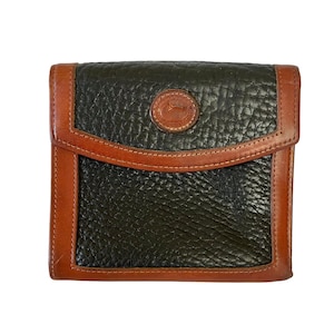 Vintage Dooney & Bourke AWL Black Pebbled Leather British Tan Trim Large Credit Card Wallet #W06
