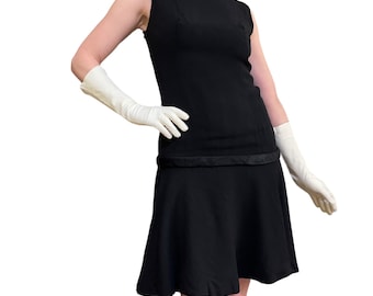 Vintage Gatsby Drop Waist Satin Bow Black Crepe Sleeveless Mini Flapper Dress - Women's Size Small/Medium
