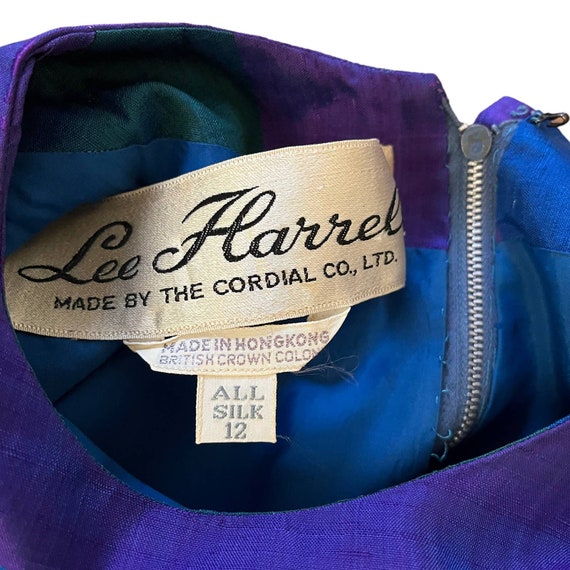 1960s Lee Harrell Raw Silk Iridescent Blue Checke… - image 3