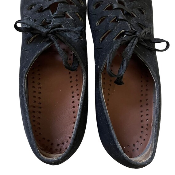 Vintage Black Suede Lace-Up Peep-Toe Oxfords Pump… - image 8