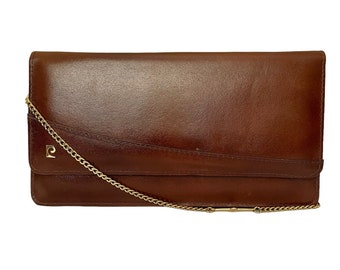 Vintage Pierre Cardin Brown Leather Evening with Shoulder Chain Strap - 1970s Convertible Handbag