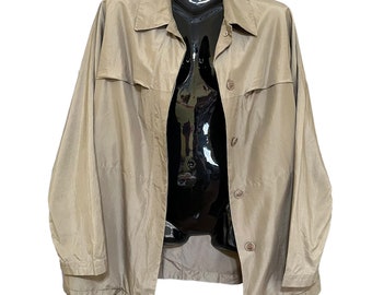 Allegri Vintage Silk-Blend Olive-Khaki Unlined Shirt Jacket - 1990s Neutral Unisex Shacket