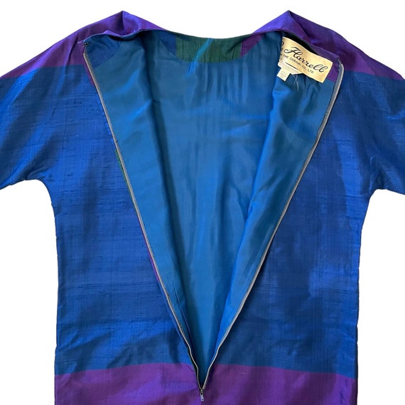 1960s Lee Harrell Raw Silk Iridescent Blue Checke… - image 4