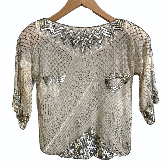 Swee Lo for I. Magnin Beaded Sequin Silk Top - Vi… - image 3