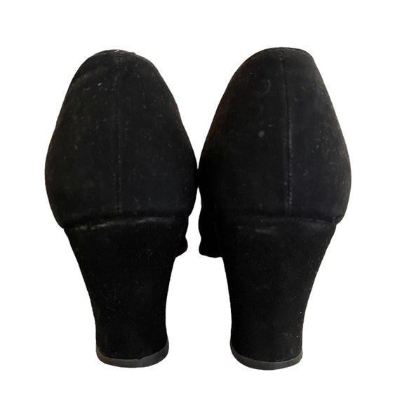 Vintage Black Suede Lace-Up Peep-Toe Oxfords Pump… - image 4