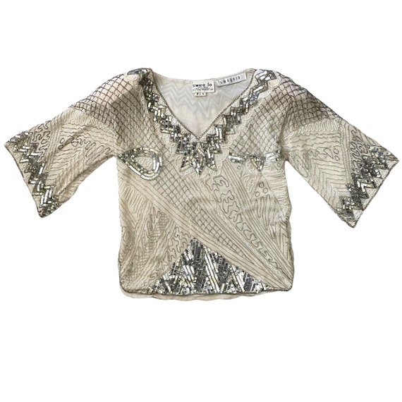 Swee Lo for I. Magnin Beaded Sequin Silk Top - Vi… - image 8