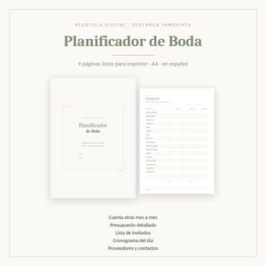 Wedding Planner PDF in Spanish | 32 Printable A4 Pages | Budget, Guests, Timeline, Vendors | Digital Download