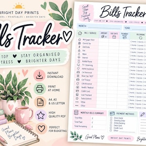 Monatliche Rechnungsübersicht zum Ausdrucken | Budgetplaner, Checkliste mit Fälligkeitsterminen (Digitaler Download)