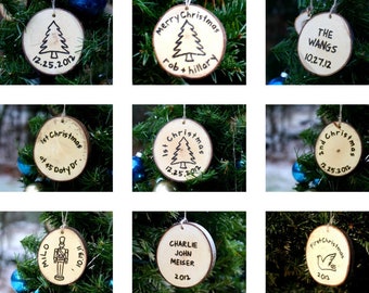 Personalized Gifts Christmas Ornaments- Tree Ornament- Hanging Natural Branch Slice with Jute tie - Hand Engraved