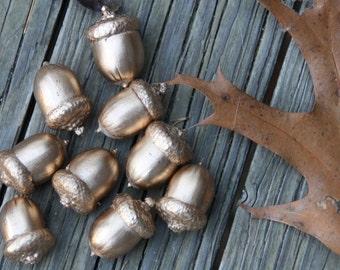 Gold and Silver Acorns with affixed caps - Real Acorns- Autumn decorations, DIY Rustic Wedding supplies - Autumn Wedding- Clean & dried