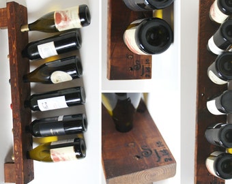 Personalized Wine Rack- Rustic Wood Wall Wine Display - 6 Bottle or 3 Bottle - Unique Wedding Gift - 5th Anniversary Gift