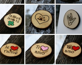 Personalized 'I Love You' Wood Slice Ornament - Rustic Anniversary Gift