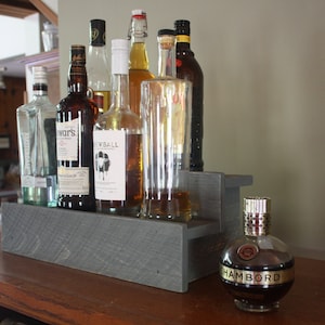Gray Stain Liquor shelf- Wood Liquor Bottle Shelf- Tiered Bottle Shelves- Rustic Wood- Single Shelf, Double Shelf & Triple Shelf