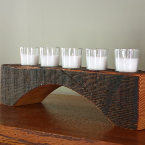 Personalized Candle Holder- Rustic Wood Votive Candle Holder-  5 Glass Votives with Candles Included holder- Unique Home Decor