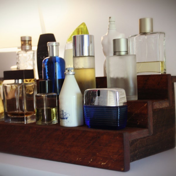 Cologne Bottle Wood Shelf- Perfume Bottle Organizer- Organize Cologne Bottles with a Rustic Wood Single, Double or Triple Shelf