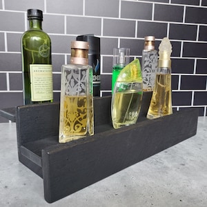 BLACK Wood Cologne Bottle Shelf- Perfume Bottle Organizer- Rustic Wood- Single, Double & Triple Shelf to Organize Cologne Bottles