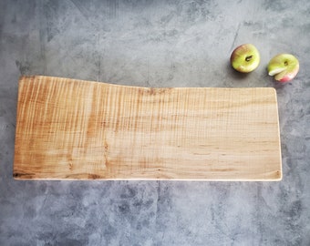 Thick Tiger Maple Cutting Board with Organic Live Edge -  Handcrafted Wood - Personalized Wedding Gift - Charcuterie Board 788