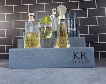 Gray Cologne Bottle Shelf- Wood shelf- Perfume Bottle Display- Made to order- Rustic Wood- Single Shelf, Double Shelf & Triple Shelf Options