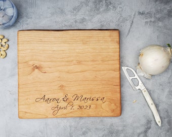 Personalized Wood Cutting Board - Live Edge, Engraved Monogram Wedding Gift