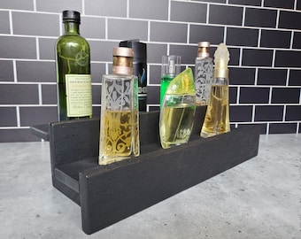Black Wood Cologne Shelf – Rustic Perfume Bottle Organizer