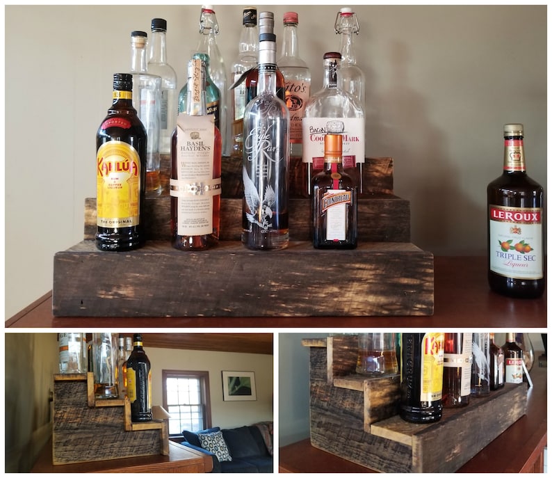 Liquor Shelf Wood Liquor Bottle Shelf Man Cave Gifts Tiered Etsy