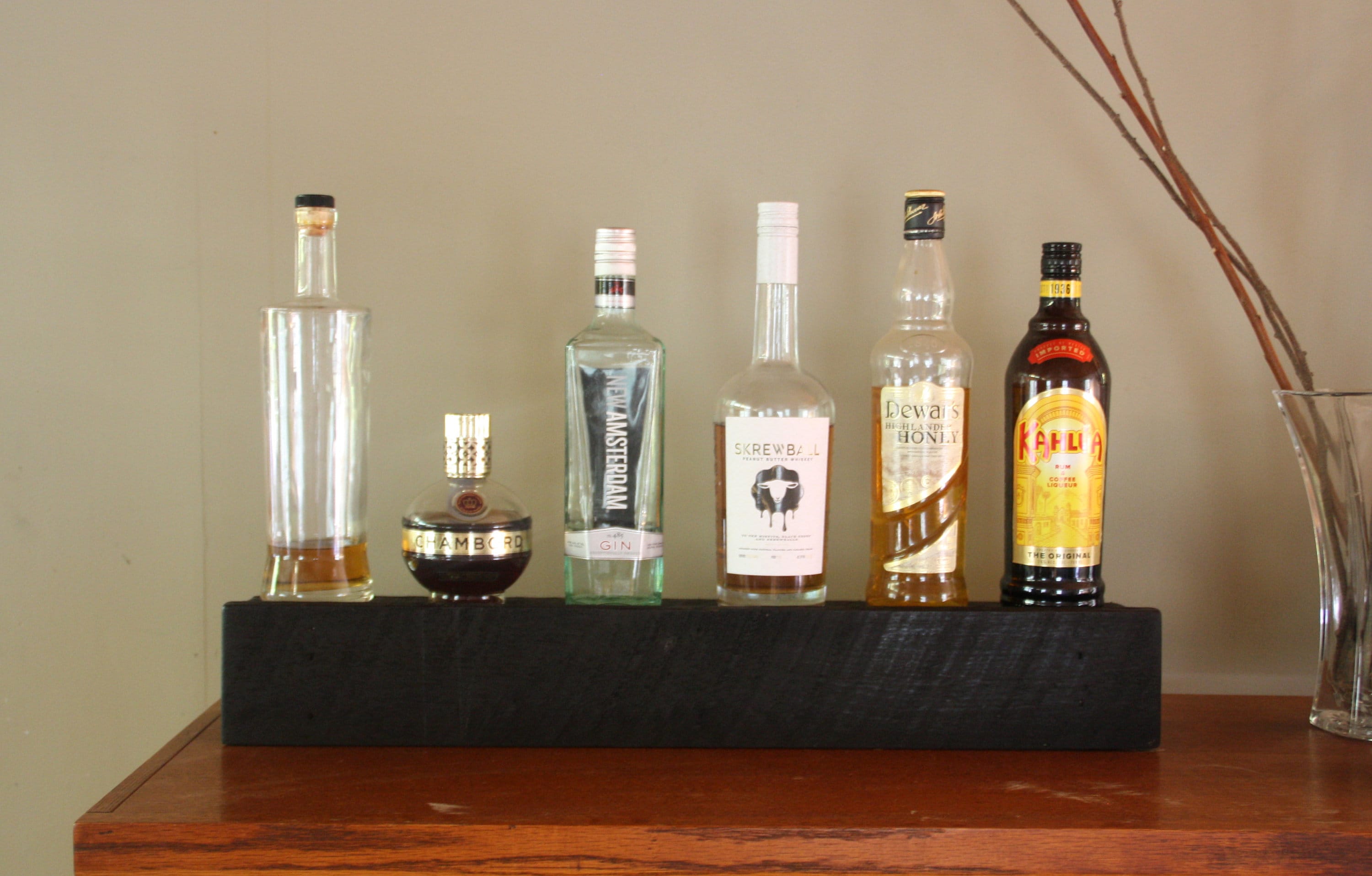 Black Stain Liquor Shelf Wood Liquor Bottle Shelf Tiered Etsy