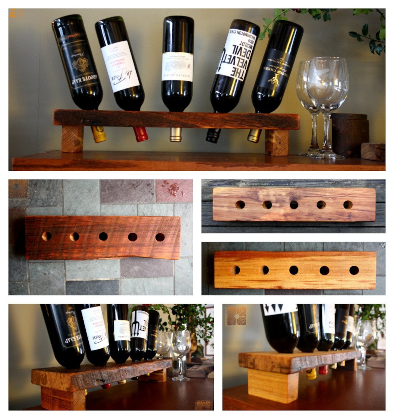 Personalized Wine Rack Rustic Wood Wine Display 5 Bottle Etsy