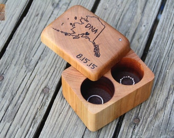 Wood Ring Box- Double Ring Box- Rustic Wedding - Personalized Ring Bearer- Rustic Two Ring Holder - 5th Anniversary Wood Gift