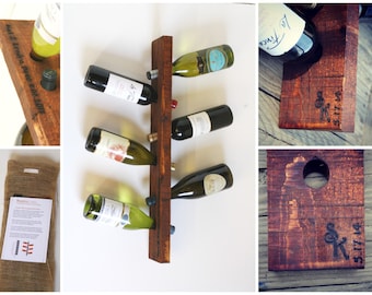 Personalized Rustic Wood Wine Rack – Wall Hanging 6 Bottle Home Bar