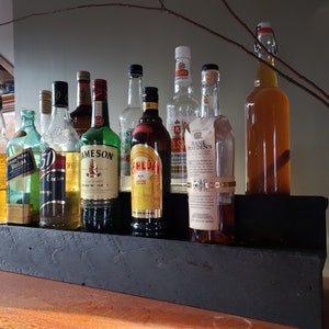 Black Stain Liquor shelf- Wood Liquor Bottle Shelf- Tiered Bottle Shelves- Rustic Wood- Single Shelf, Double Shelf & Triple Shelf