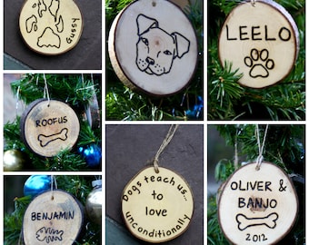 Pet Memorial Ornament- Dog Pawprint Ornament - Cat Paw Print - Hanging Natural Branch Slice with Jute tie