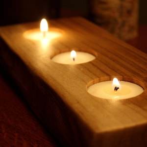 Personalized 3 Tealight Candle Holder- Personalized Candle Holder- Rustic Wood Decor - Unique Wedding Gift - 5th Anniversary Gift