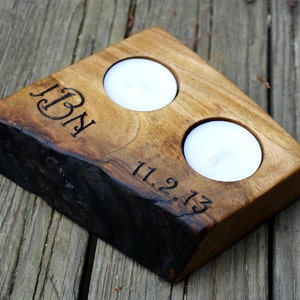 Rustic Wood Tealight Candle Holder- Personalized Candle Holder- 2 tealight or 3 candle holder- Unique Wedding Gift - 5th Anniversary Gift