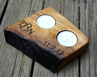 Rustic Wood Tealight Holder – Personalized Engraved Candle Holder