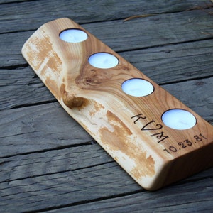Personalized tealight candle holder - Rustic Wood Personalized Candle Holder - Unique Personalized Gift - Wood Anniversary Gift Ideas