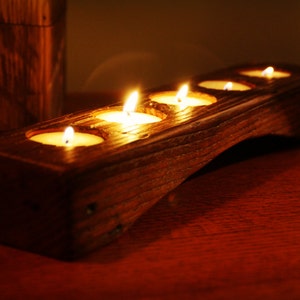 Personalized Candle Holder- Rustic Wood Tea light Candle Holder-  5 tealight holder with Curve- Unique Home Decor