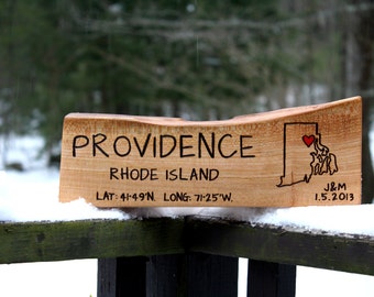 Providence, Rhode Island Rustic Art Sign- Custom City State Art - Rustic Wood Sign - Large-Long - Personalized Gift - Hand Engraved