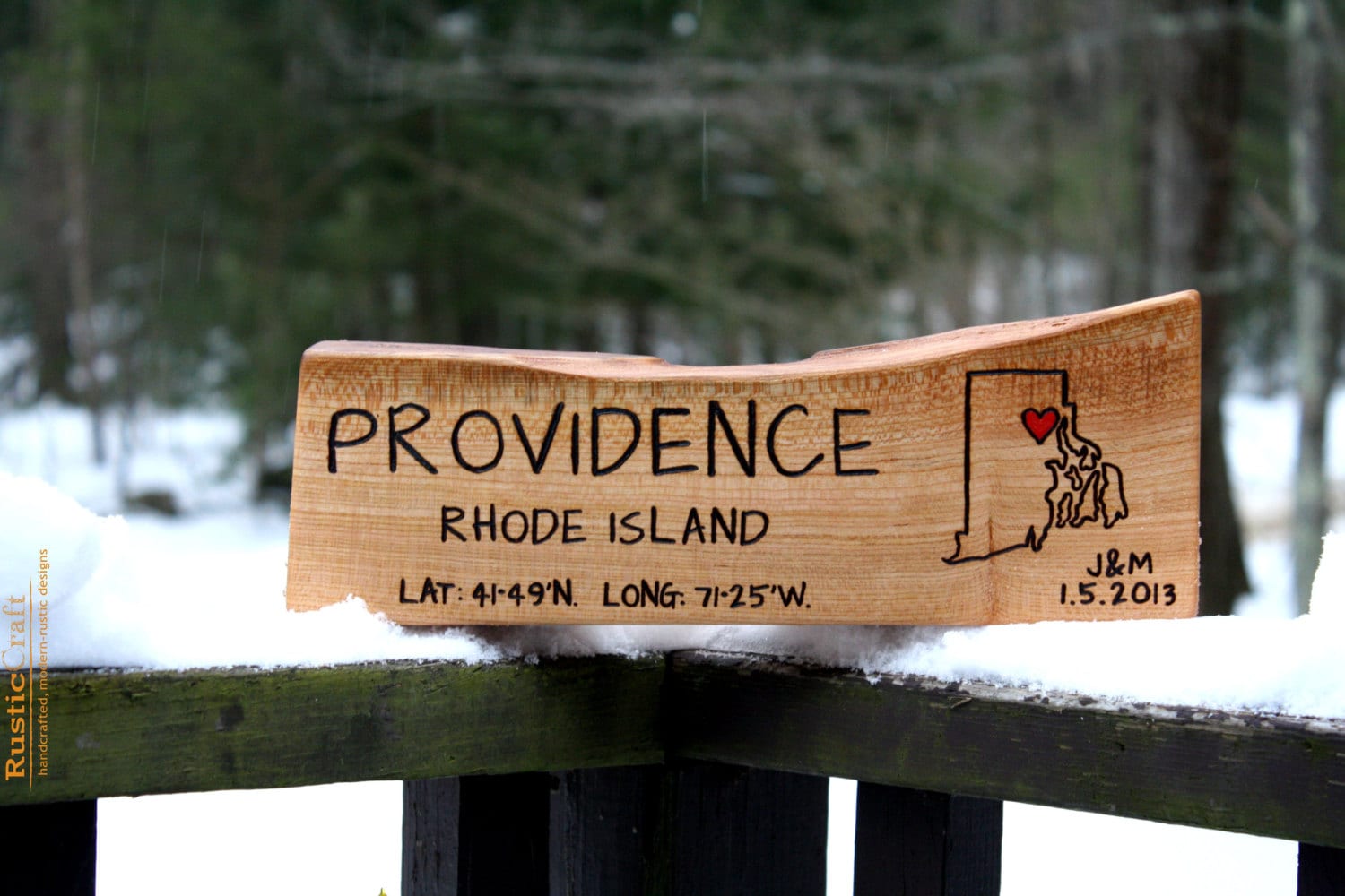 Hand Engraved Large-Long Providence Rhode Island Rustic Art Sign- Custom City State Art Rustic Wood Sign Personalized Gift