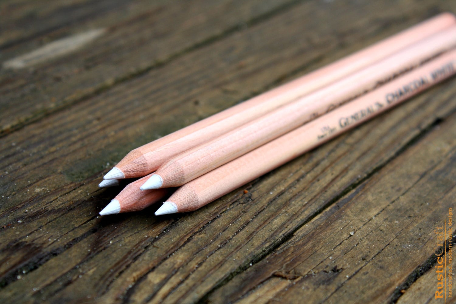  Wooden White Chalk Pencils with Sharpener and Kraft
