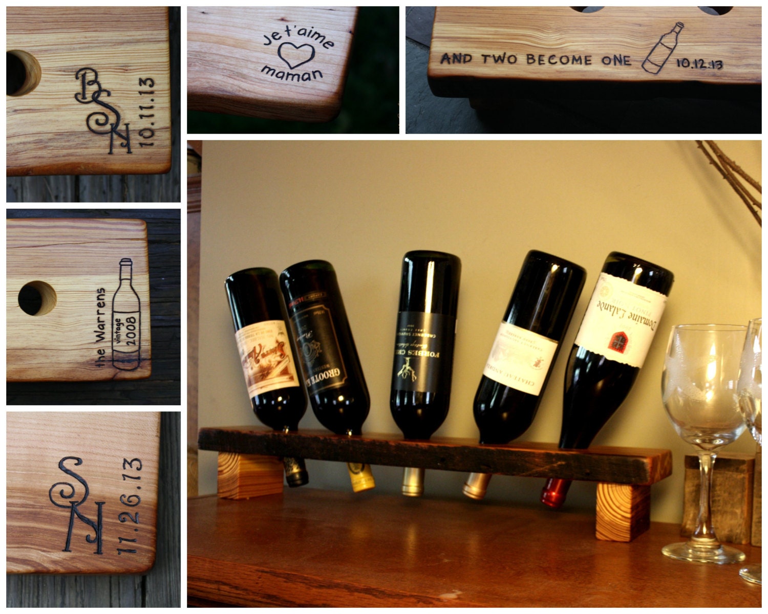 Personalized Wine Rack Rustic Wood Wine Display 5 Bottle Etsy