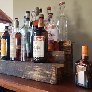 Liquor shelf- Wood Liquor Bottle Shelf- Man Cave Gifts, Tiered Bar Shelves- Made to order- Rustic Wood- Bar Shelf, Home Bar Counter Shelf