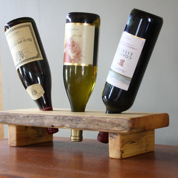 3 Bottle Wine Holder - Rustic Wine Display Stand - Unique Personalized Wedding Gift - 5th Anniversary Gift- Butternut or Elm