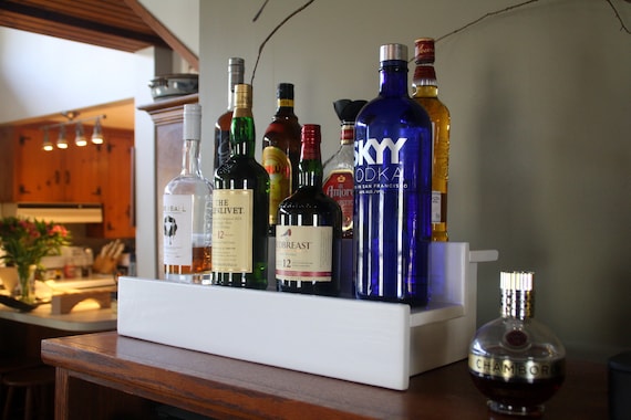 White Liquor Shelf Wood Liquor Bottle Shelf Tiered Bottle Shelves